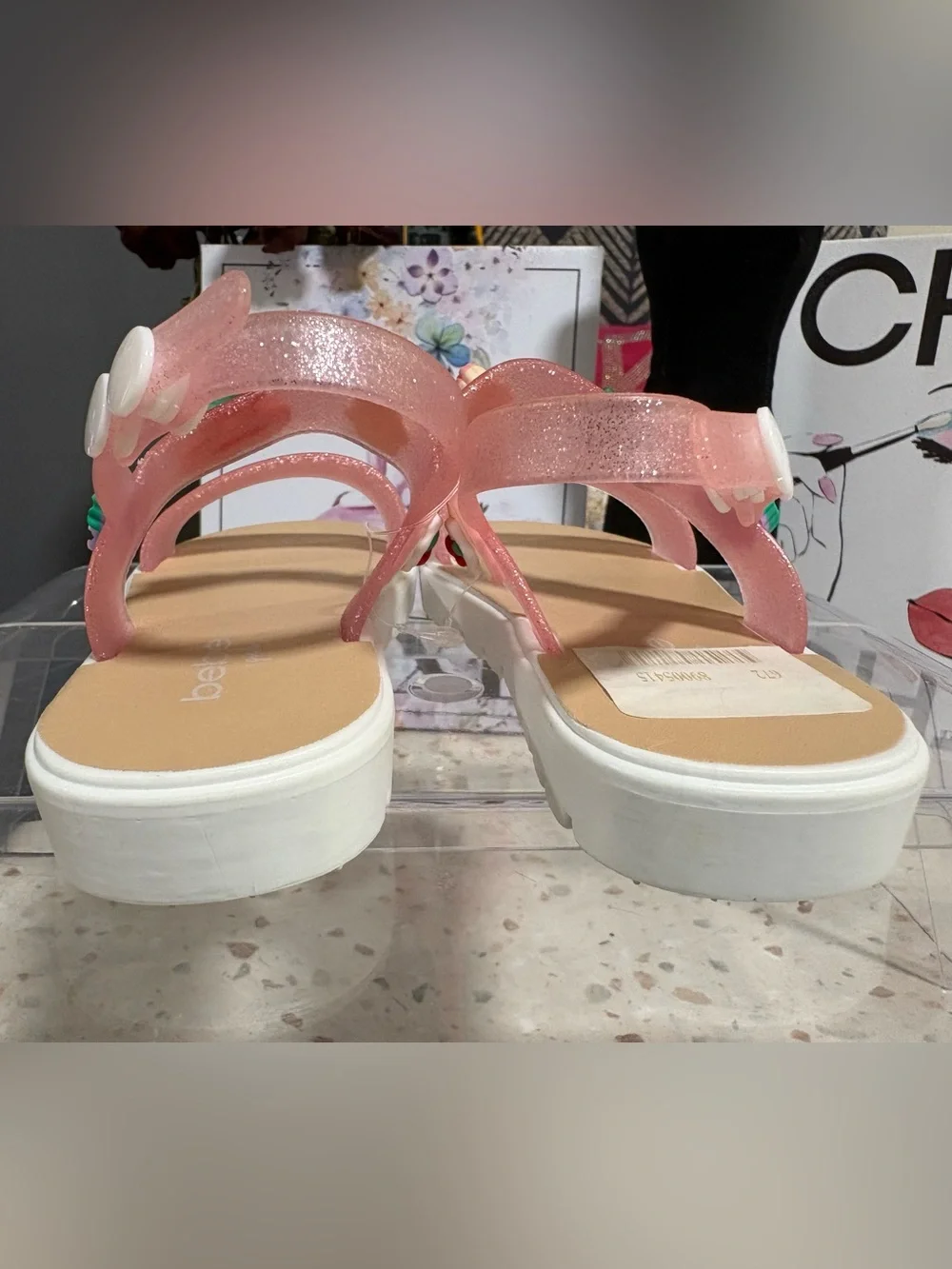 Bebe Girls Glitter Toddler Jelly Sandals with 3D Charms 🍒🍇🧁- Size S 11-12
